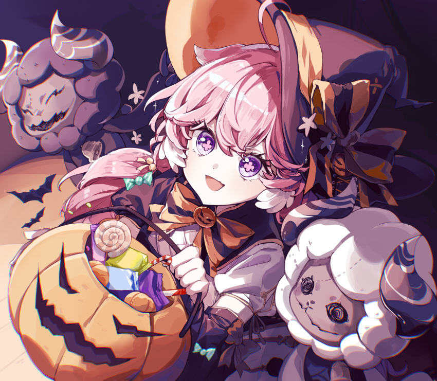 1girl, :d, absurdres, alternate_costume, bow, bowtie, candy, candy_cane