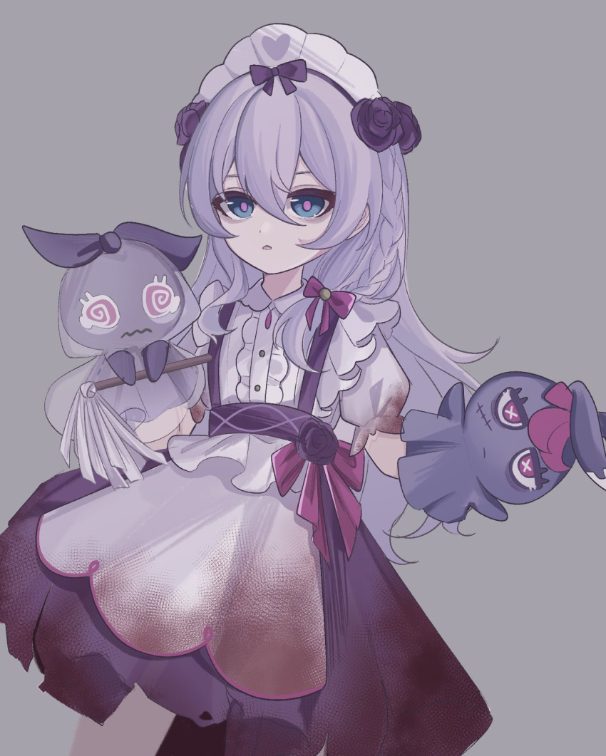 1girl, bags_under_eyes, blue_eyes, center_frills, commentary_request, cowboy_shot, dress, frills