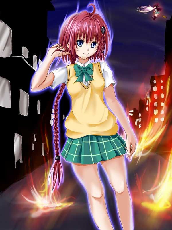 braid, fire, kirisaki_kyouko_(toloveru), kurosaki_mea, long_hair, meitoku, orange_(meitoku), red_hair
