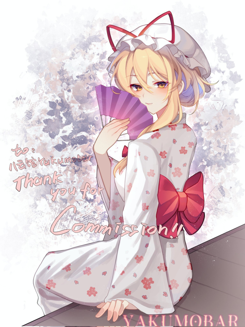 1girl, alternate_costume, back, back_bow, blonde_hair, blush, bow, breasts