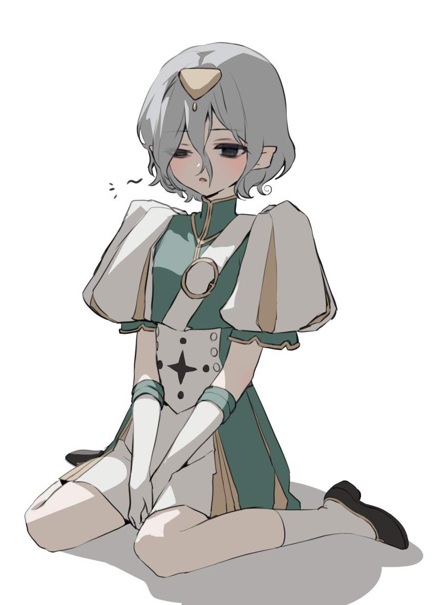 1boy, :o, androgynous, bags_under_eyes, black_eyes, blush, crossdressing, dress