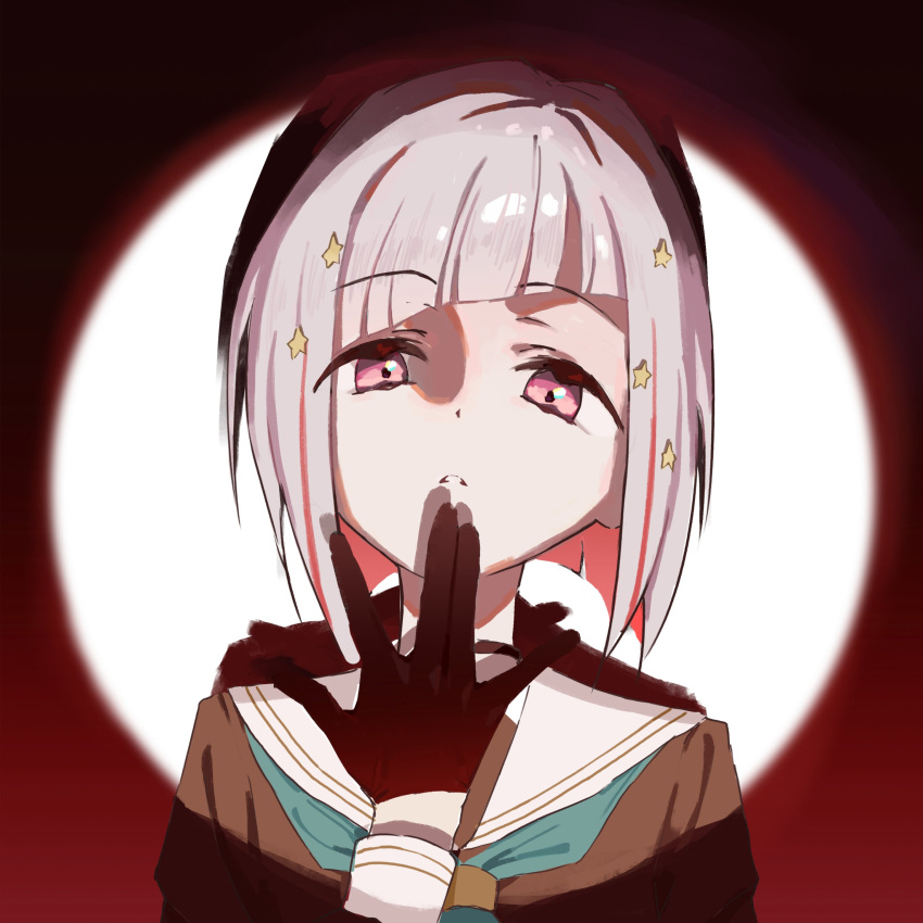 1girl, \||/, absurdres, aqua_neckerchief, black_choker, black_gloves, bob_cut, border