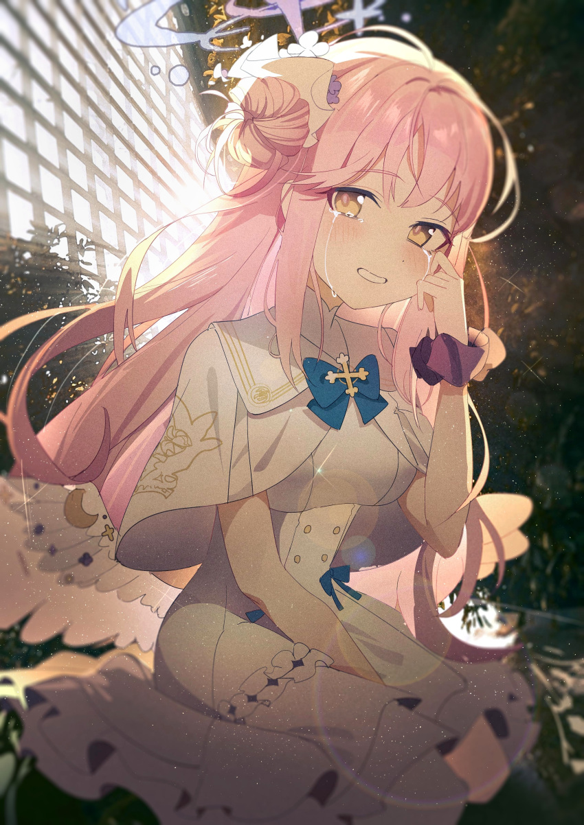 1girl, absurdres, blue_archive, breasts, buttons, commentary, double-breasted, dress