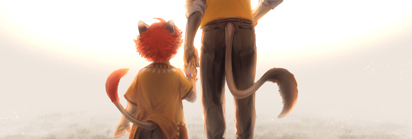 absurdres, animal_ears, cheka_kingscholar, child, commentary_request, field, from_behind, grasslands