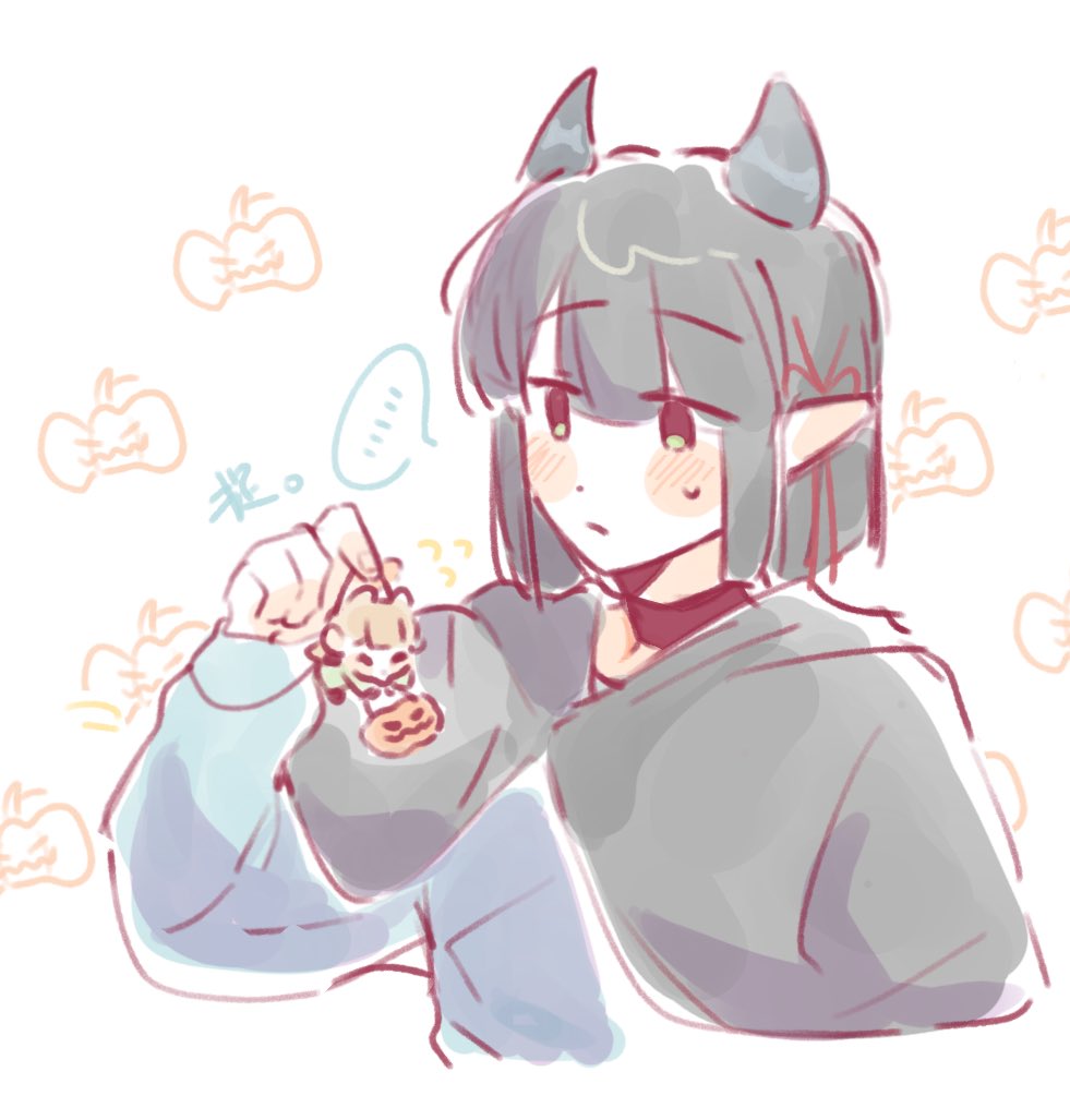 ..., 2girls, basket, black_capelet, black_choker, black_hair, blue_shirt, blunt_bangs