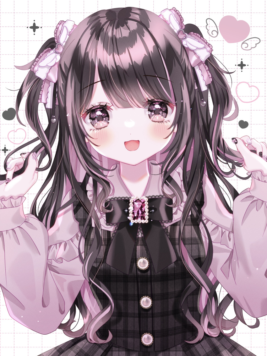 1girl, :d, absurdres, azarashi6, black_dress, black_hair, blush, collared_shirt