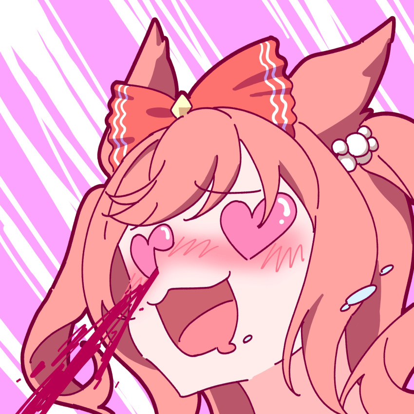 1girl, agnes_digital_(umamusume), animal_ears, blood, blush, commentary_request, hair_ornament, heart