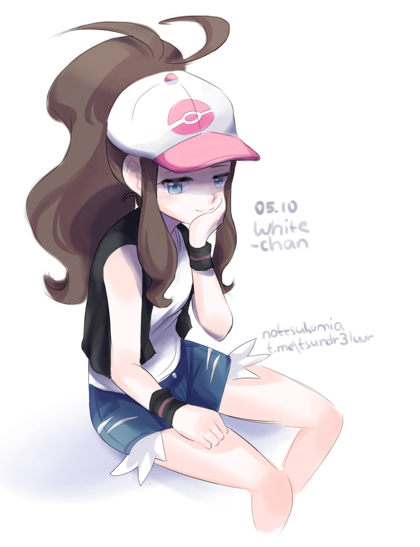 1girl, artist_name, black_vest, black_wristband, blue_eyes, blue_shorts, brown_hair, character_name