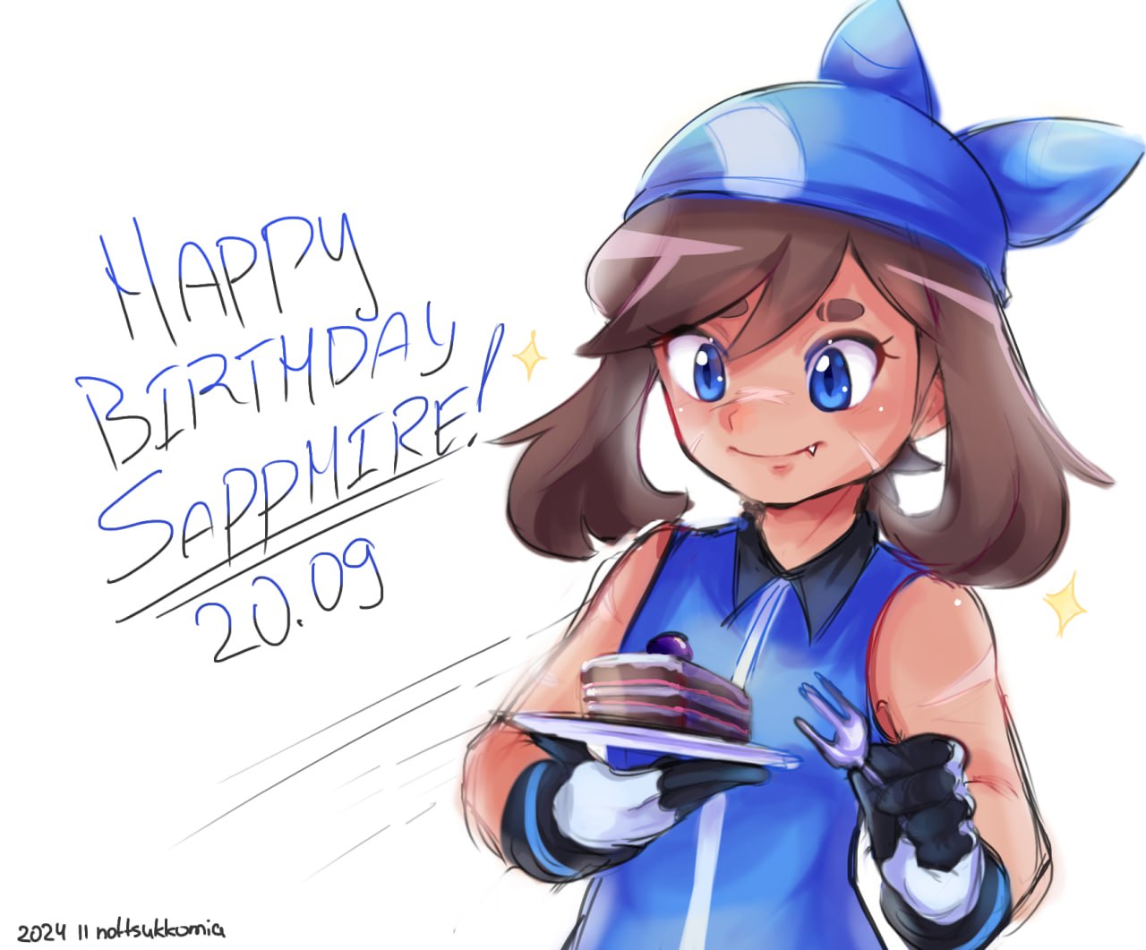 1girl, bandana, bare_shoulders, black_gloves, blue_bandana, blue_eyes, blue_shirt, brown_hair