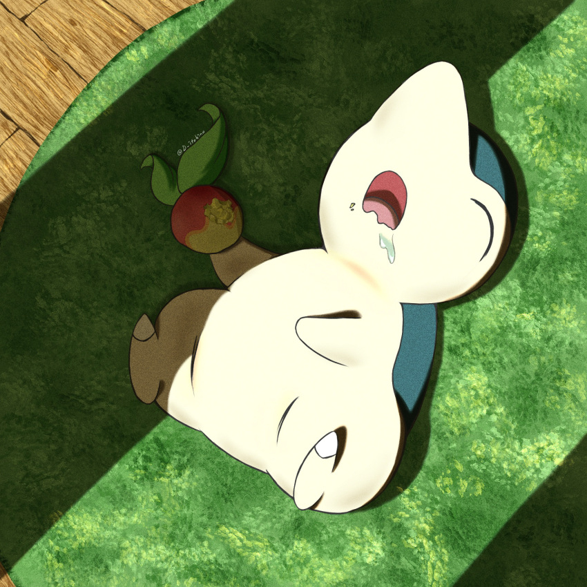 ^_^, animal_focus, artist_name, berry_(pokemon), closed_eyes, commentary_request, cyndaquil, drooling