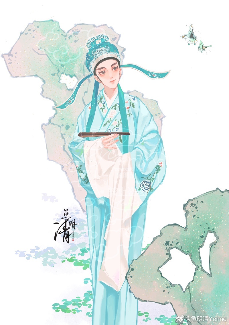 1boy, androgynous, aqua_hanfu, aqua_robe, chinese_clothes, futou, hanfu, long_sleeves