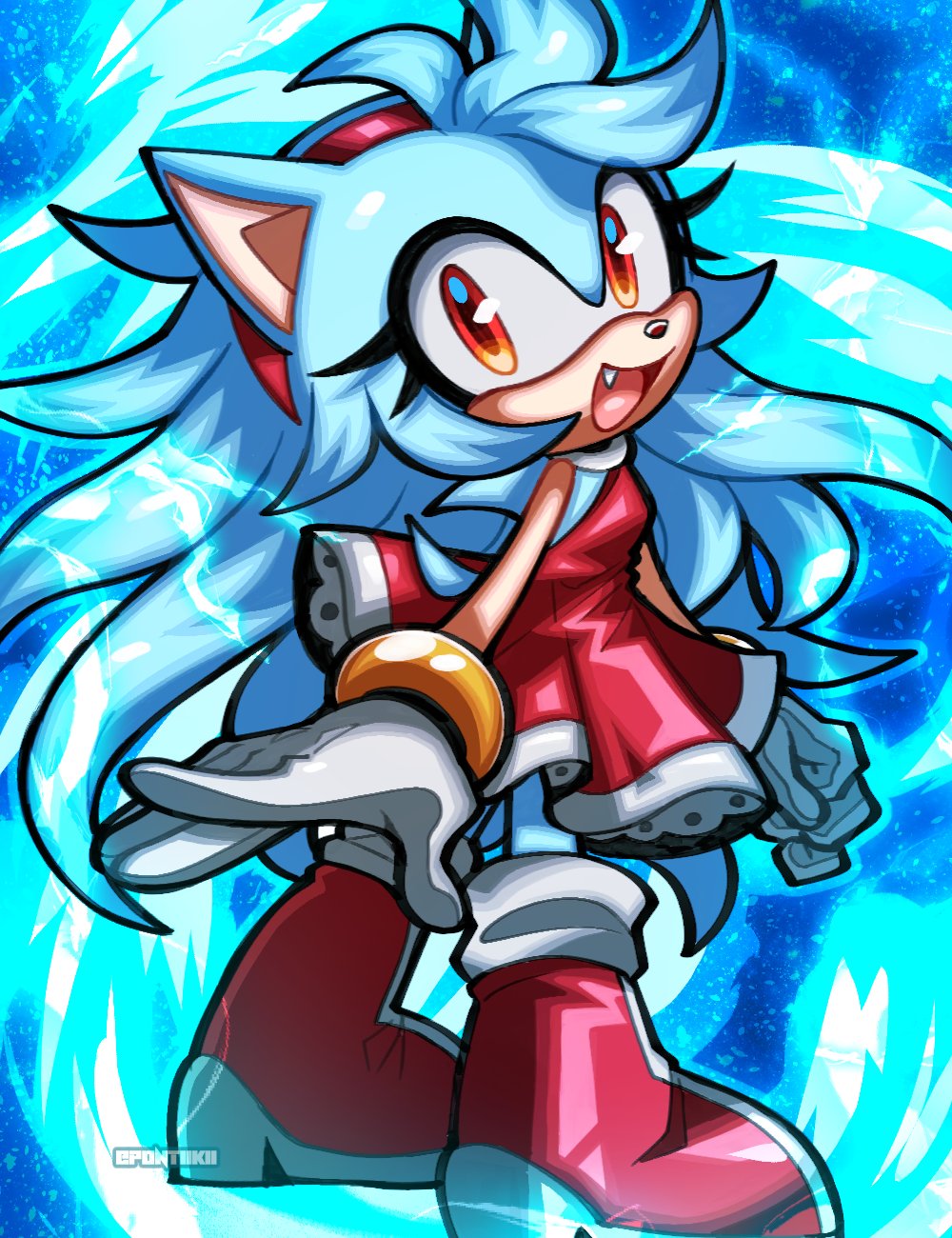 1girl, alternate_color, amy_rose, animal_ears, animal_nose, blue_fur, bracelet, commentary