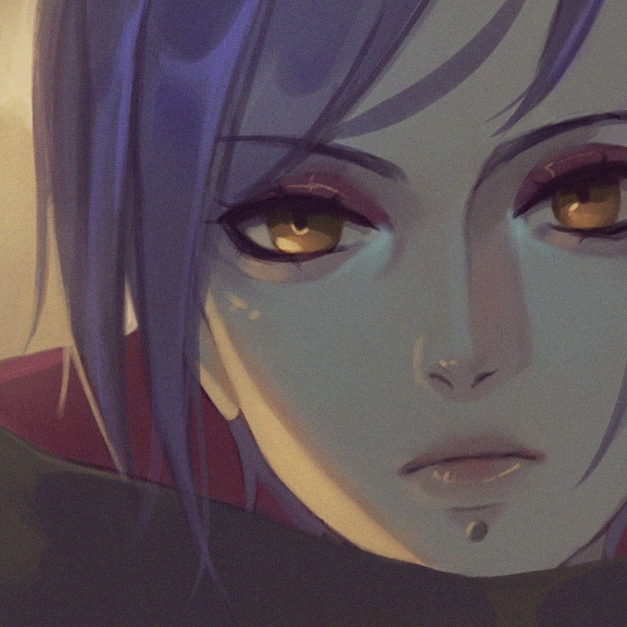1girl, aegyo_sal, anihelate, blue_hair, brown_hair, close-up, commentary, eyeshadow