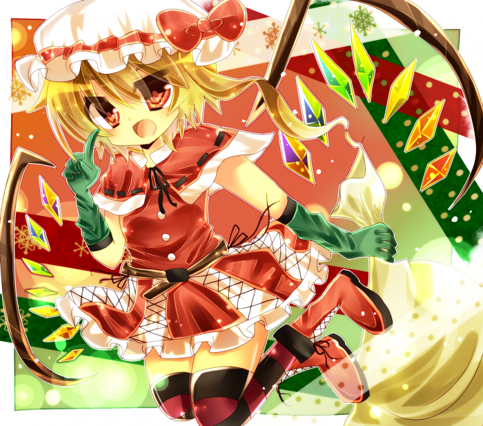 blonde_hair, flandre_scarlet, gloves, hat, kusumare_azusa, ponytail, red_eyes, rito_(azusa)
