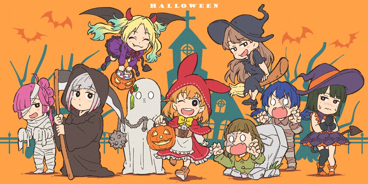 0_0, 6+girls, :3, ;d, ^_^, ahoge, animal_hood, anyoji_hime