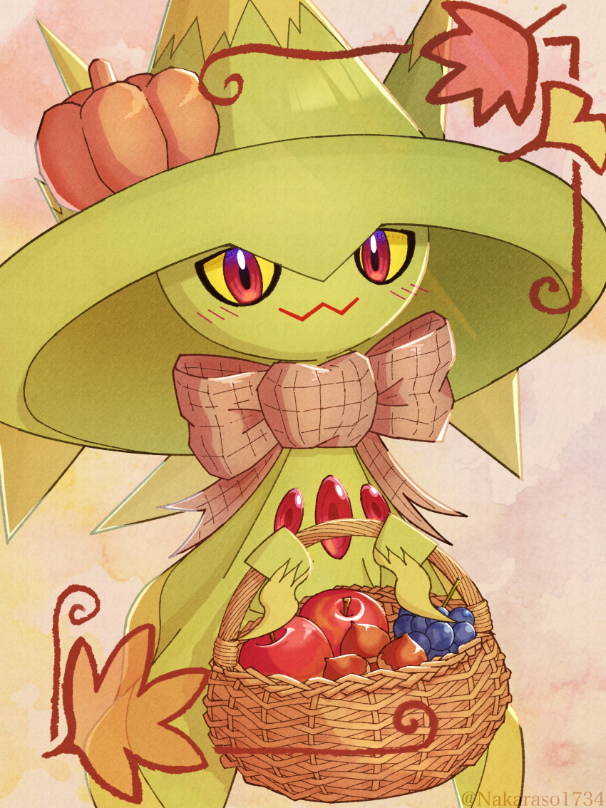 absurdres, alternate_color, apple, basket, berry, blueberry, bow, bowtie