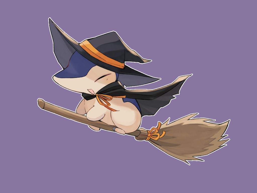 broom, broom_riding, closed_eyes, cyndaquil, full_body, halloween, halloween_costume, hat