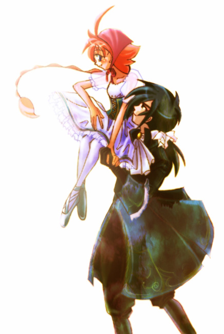 1boy, 1girl, ahiru_(princess_tutu), alternate_costume, fakir_(princess_tutu), hetero, low_ponytail, male_focus, orange_hair, princess_tutu, tagme, ushi_(michi_s)