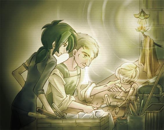 1girl, 2boys, character_request, child, fakir_(princess_tutu), mature_male, multiple_boys, old