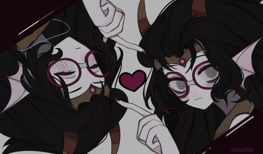 1girl, absurdres, archived_source, black_hair, blush, clone, closed_eyes, colored_skin