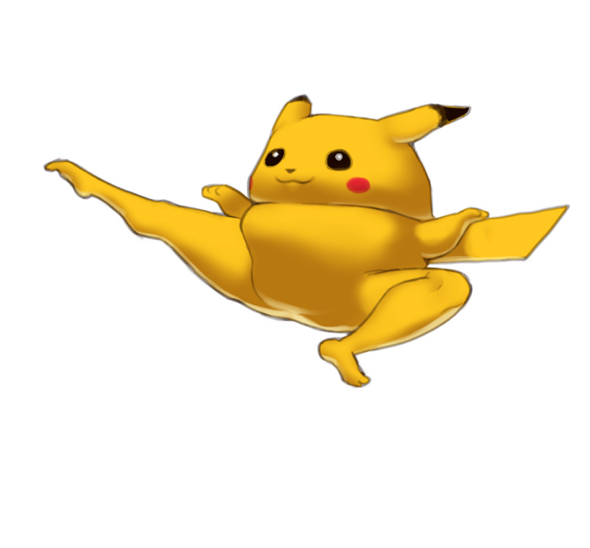 :3, blush_stickers, closed_mouth, commentary_request, fat_pikachu, full_body, ichika_(ichika_manga), jumping