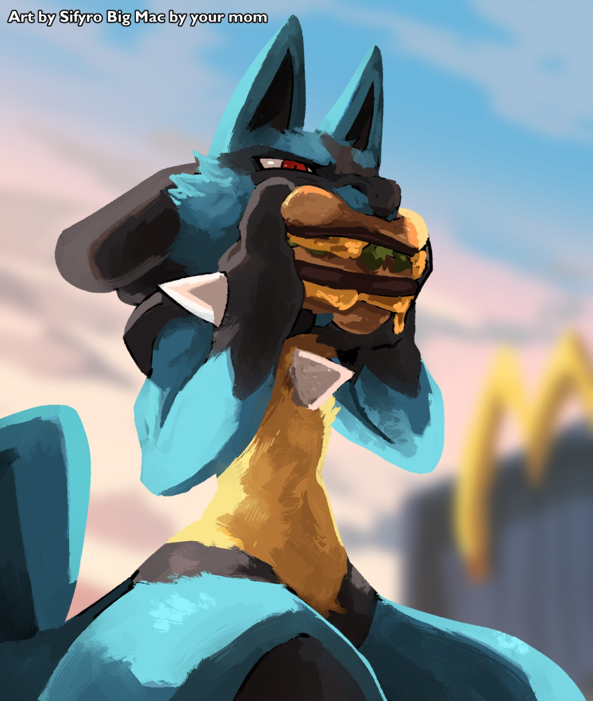 1other, big_mac, black_fur, black_hair, blue_fur, burger, cheese, eating