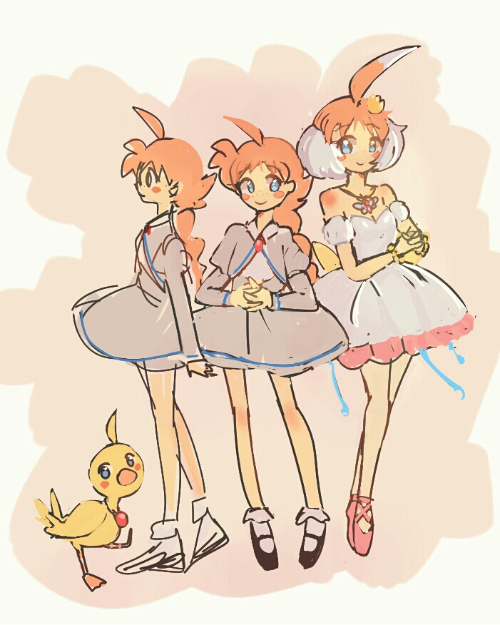 4girls, ahiru_(duck)_(princess_tutu), ahiru_(princess_tutu), ahoge, animal, ballet, ballet_slippers, bare_shoulders