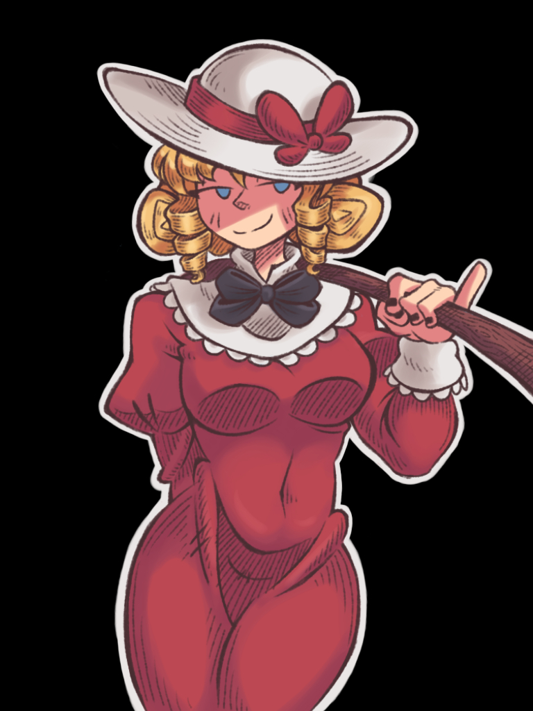 1girl, black_background, black_bow, black_bowtie, black_nails, blonde_hair, blue_eyes, bow