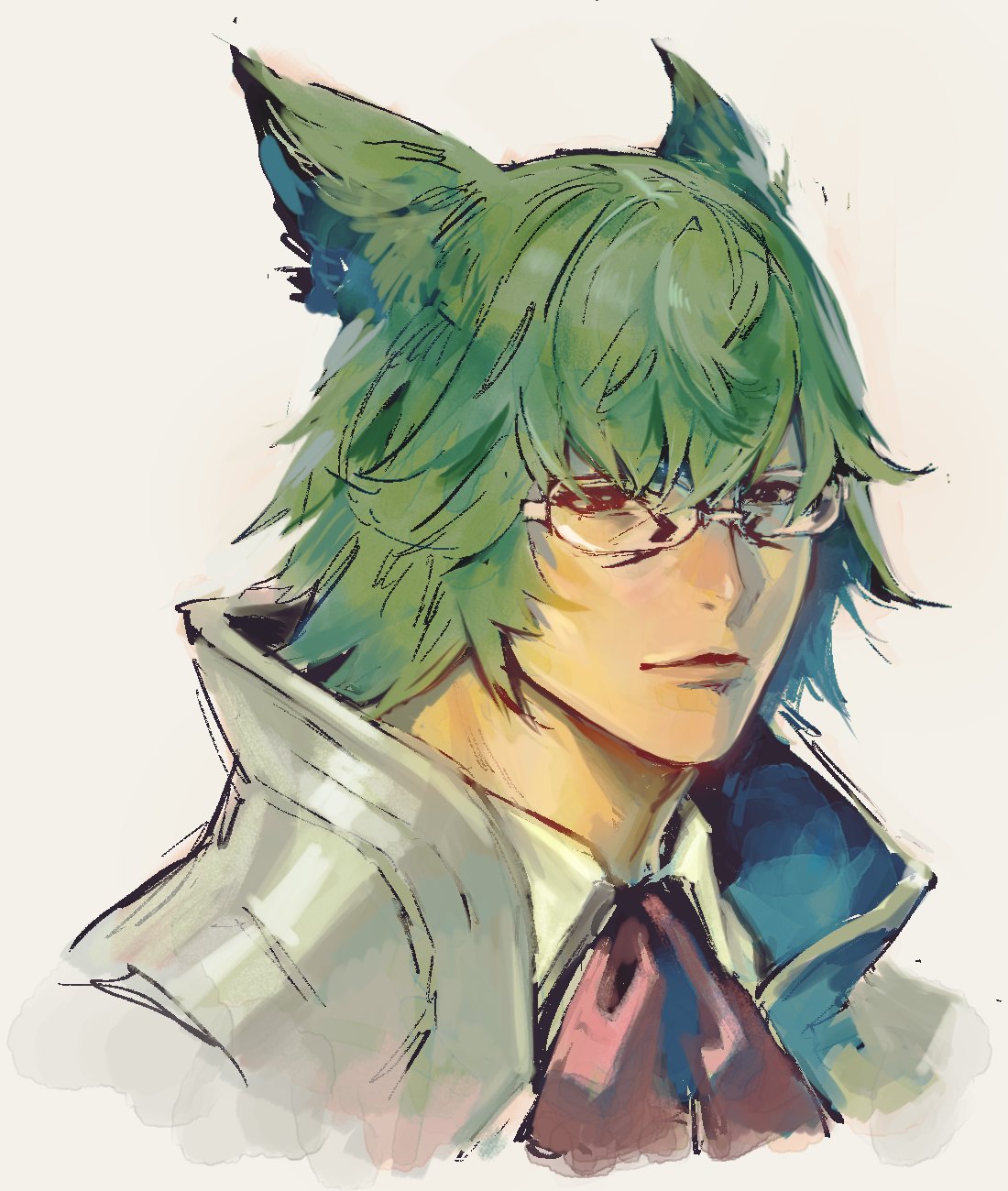 1boy, animal_ears, ascot, closed_mouth, collared_jacket, commentary_request, cropped_shoulders, final_fantasy