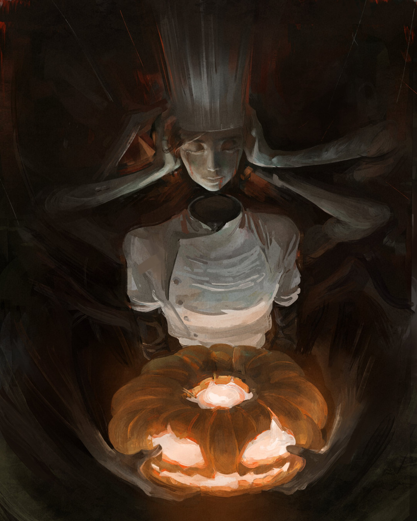 1girl, absurdres, blood, blood_drip, blood_from_eyes, blood_from_mouth, chainsaw_man, chef