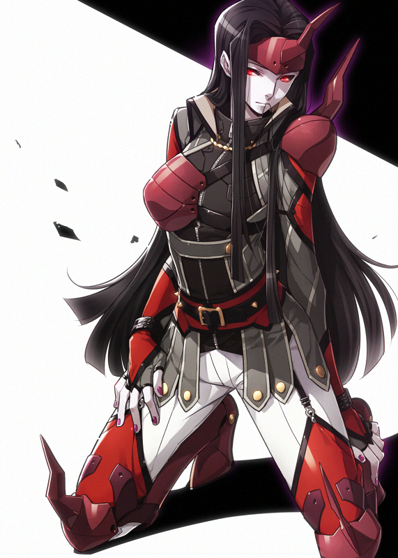 astaroth_(mygrimoire), black_hair, hair_in_mouth, kyousaku, long_hair, mygrimoire, original, pale_skin, red_eyes, solo