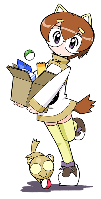 1girl, :>, animal_ears, anime_coloring, artistic_error, black_outline, box, brown_collar