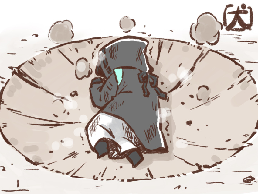 1other, akanotanin13, ambiguous_gender, arknights, black_coat, coat, crater, doctor_(arknights)