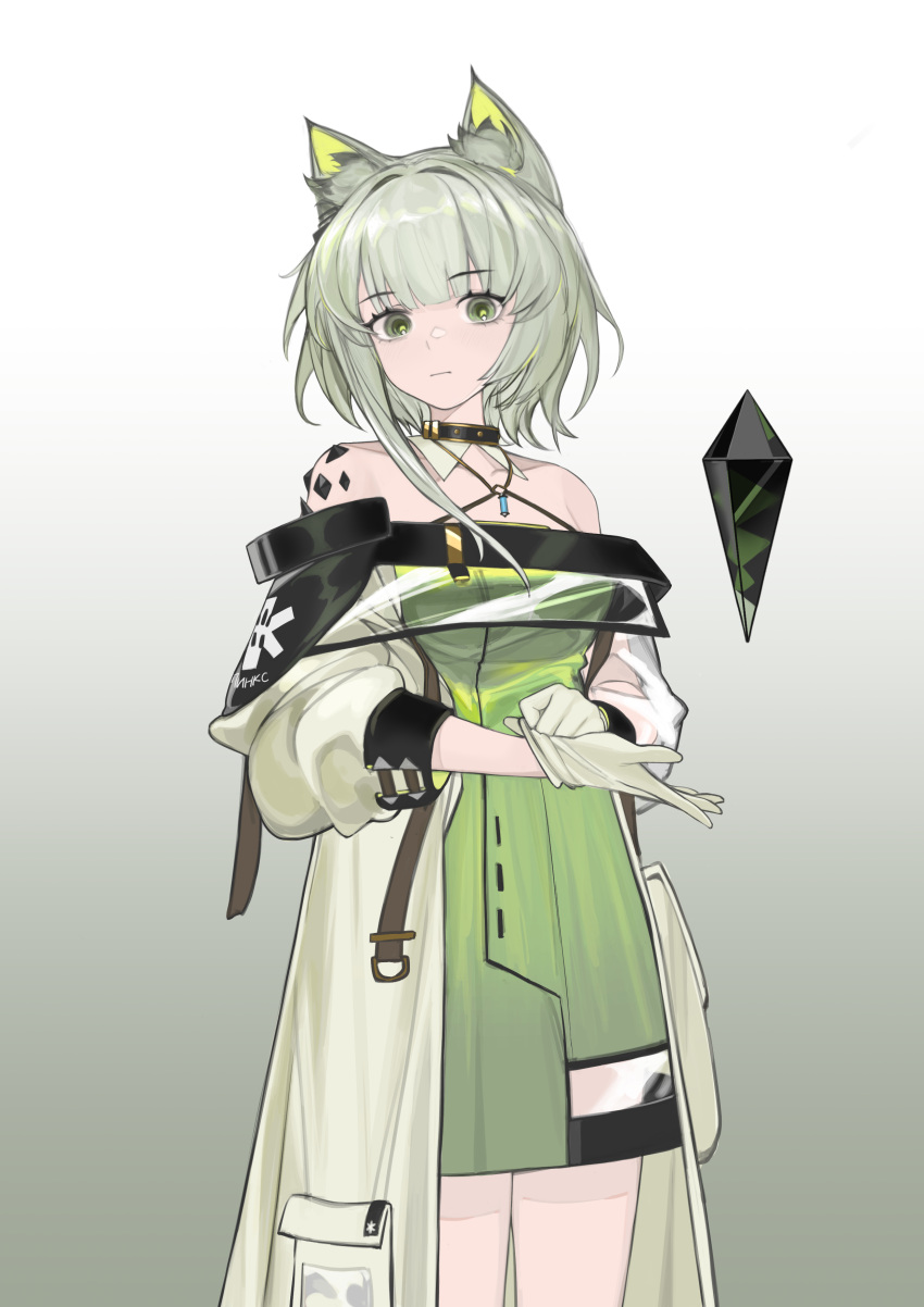 1girl, absurdres, animal_ear_fluff, animal_ears, arknights, bare_shoulders, black_collar, cat_ears