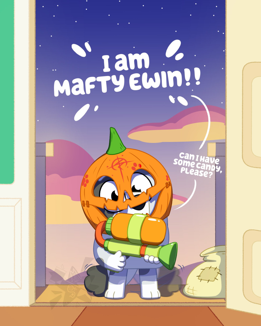 absurdres, bag, bluey, captainabruzze, clouds, cloudy_sky, cosplay, doorway