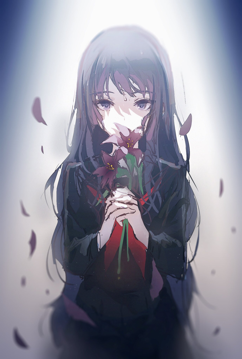 1girl, black_hair, black_sailor_collar, black_serafuku, black_shirt, black_skirt, canon_(aria), commentary_request
