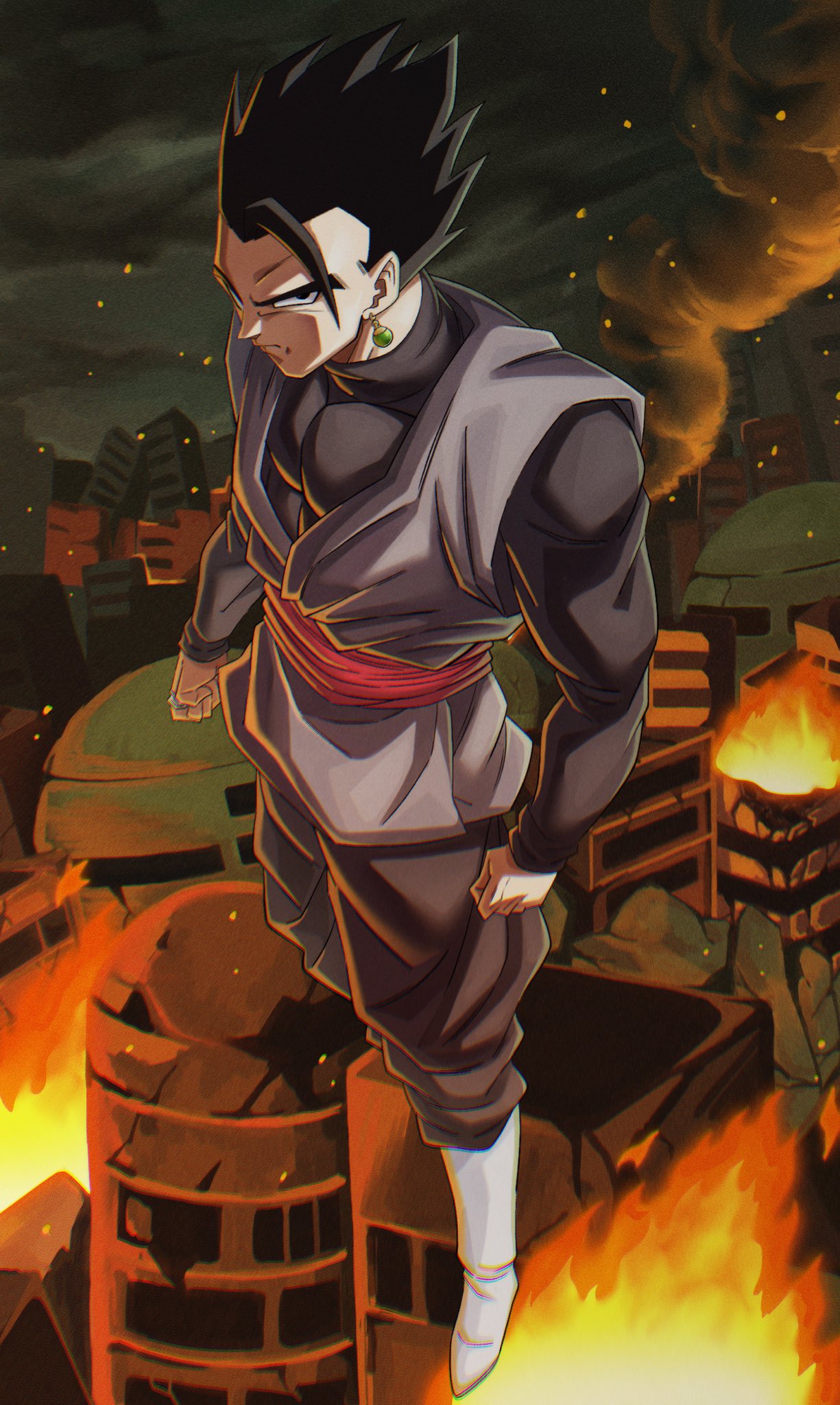 1boy, black_eyes, black_hair, black_pants, black_shirt, buraku_black, clenched_hands, damaged