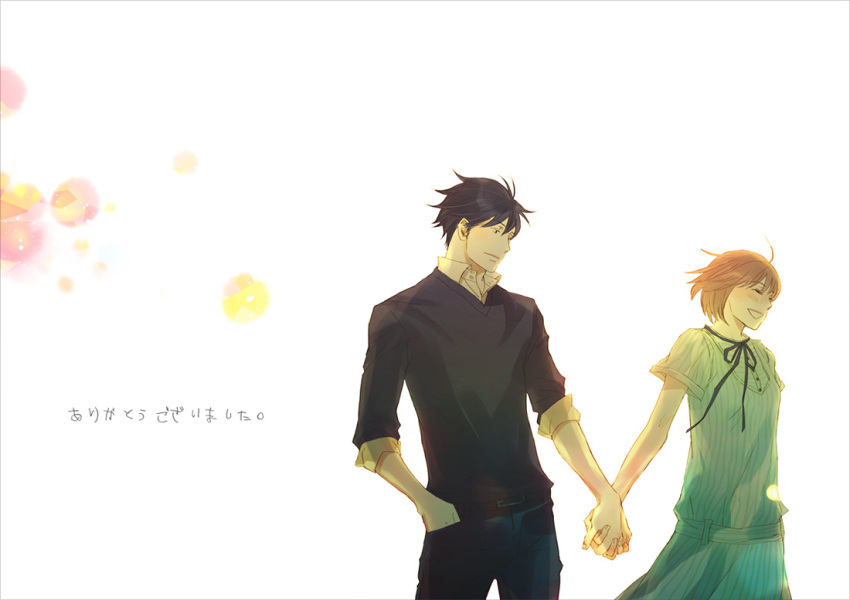 1girl, black_hair, blush, brown_hair, chiaki_shin'ichi, chiaki_shinichi, closed_eyes, couple