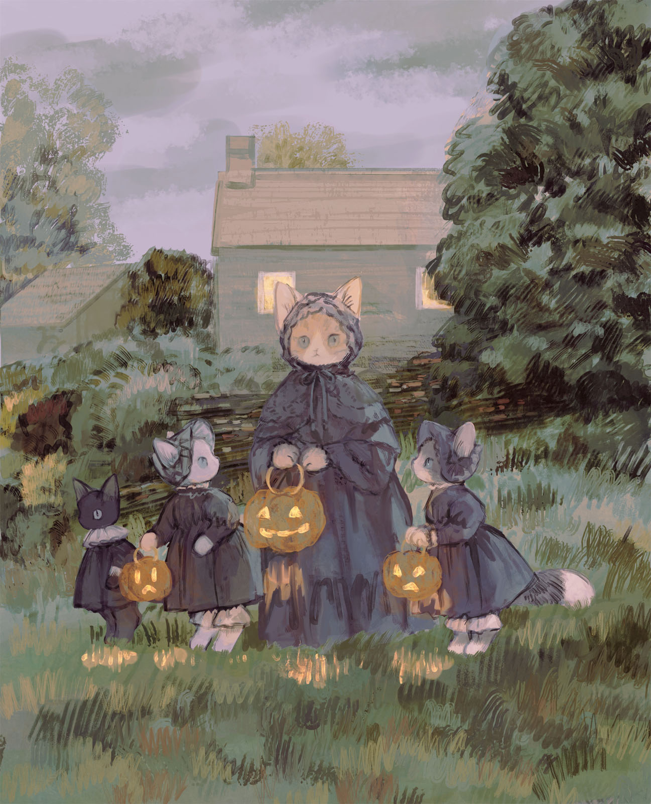 animal, animal_focus, black_bonnet, black_capelet, black_cat, black_dress, black_ribbon, bloomers
