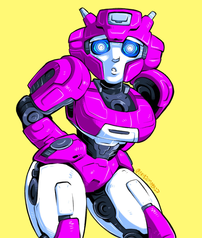 1girl, armor, arms_behind_back, blue_eyes, breasts, crisiyotron, elita_one, elita_one_(transformers_one)
