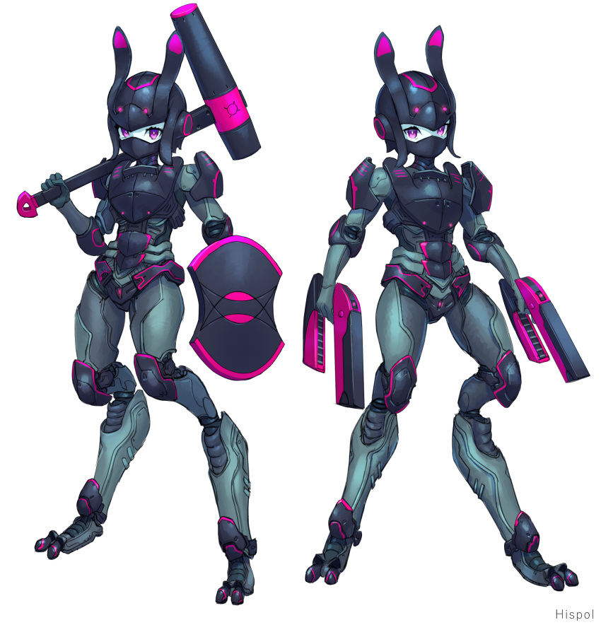 2girls, absurdres, animal_ears, armor, breastplate, colored_skin, digitigrade, dual_wielding