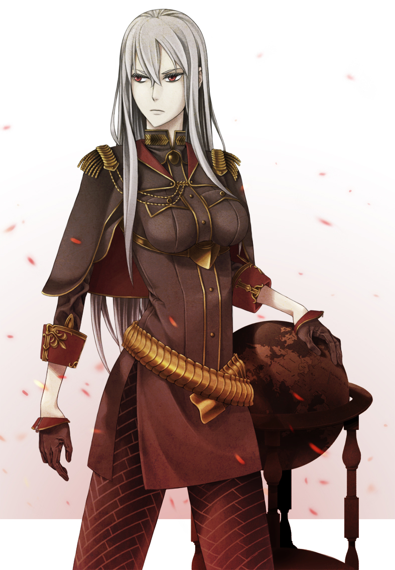 arasdel, belt, breasts, cape, female, globe, gloves, long_hair