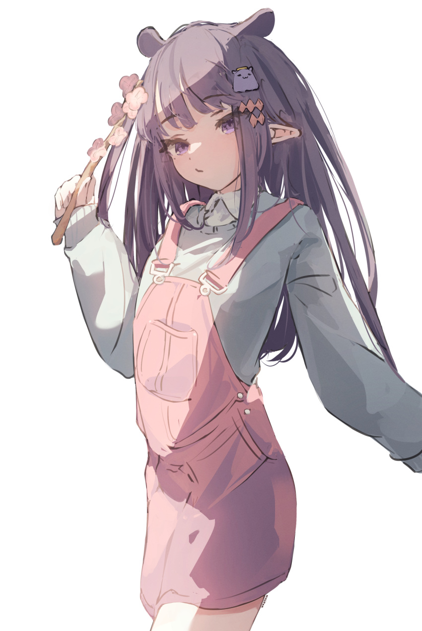 1girl, alternate_costume, branch, closed_mouth, collared_shirt, commentary, cowboy_shot, grey_sweater