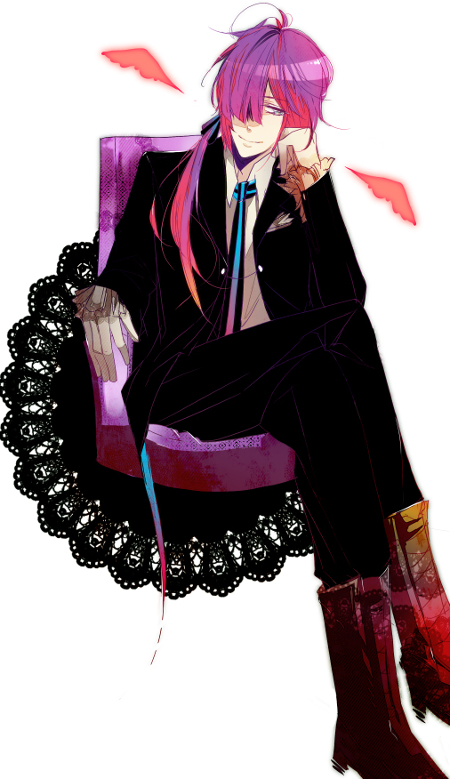 bad_id, crossed_legs, doily, genderswap, legs_crossed, long_hair, male, multicolored_hair