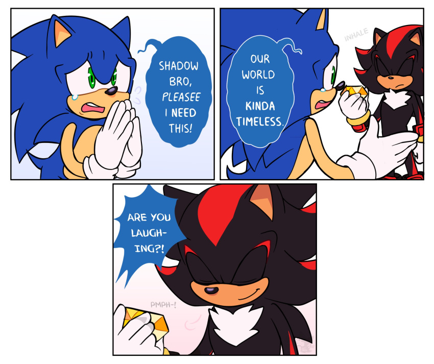 2boys, animal_ears, black_fur, blue_fur, chaos_emerald, chest_fur, closed_eyes, furry