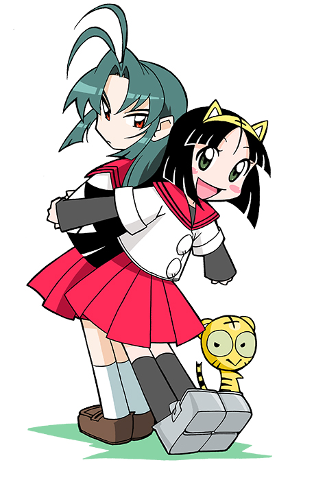 :>, animal_ear_hairband, animal_ears, antenna_hair, black_hair, black_outline, black_stripes, black_tail