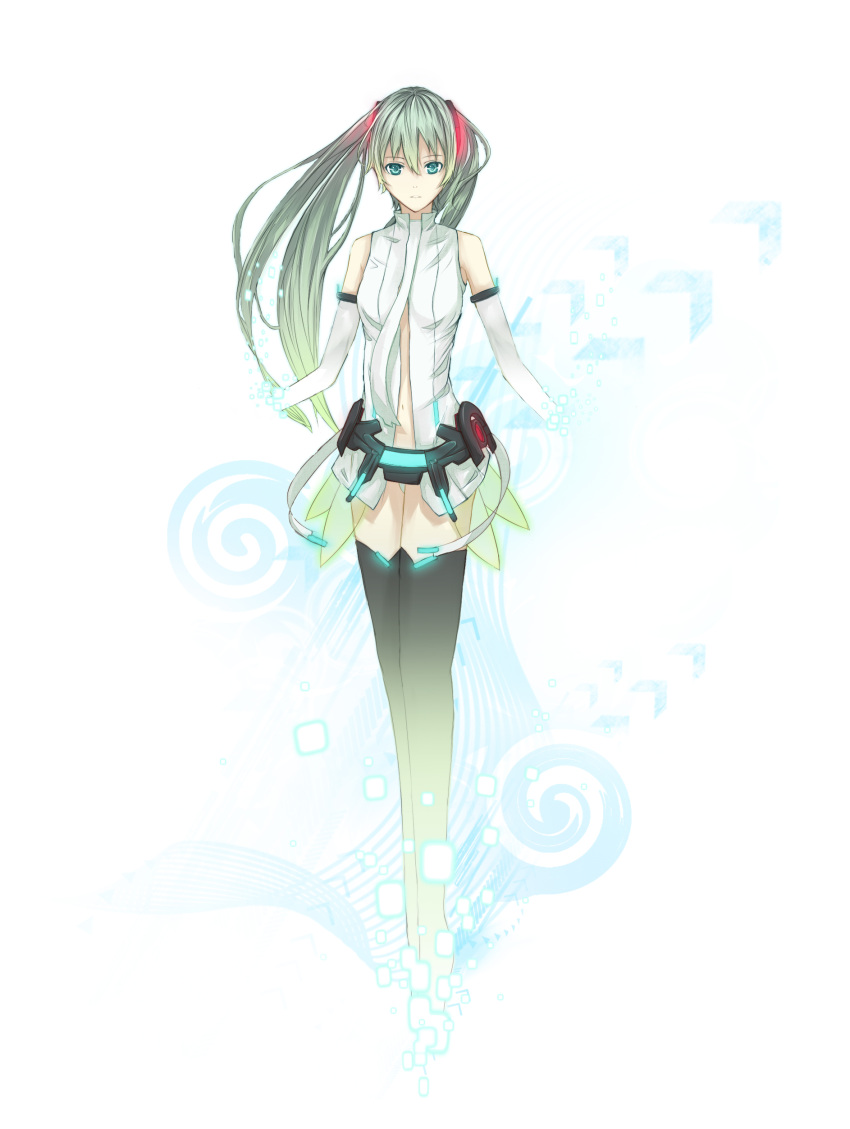 absurdres, aqua_eyes, aqua_hair, black_legwear, black_thighhighs, detached_sleeves, digital_dissolve, hatsune_miku