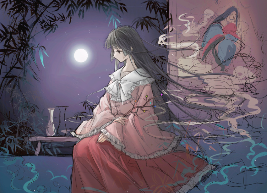 1girl, 80isiiii, absurdres, bamboo, bow, branch, collarbone, expressionless