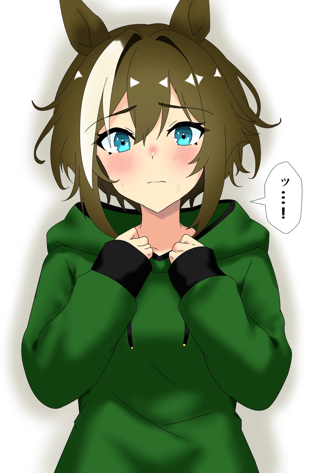 1girl, alternate_costume, animal_ears, blue_eyes, blush, breasts, brown_hair, casual