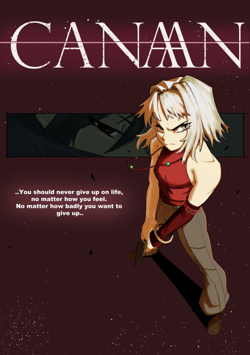 2girls, 428:_fuusa_sareta_shibuya_de, alphard_(canaan), androgynous, bangle, bracelet, breasts, canaan_(character)